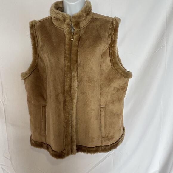 Faux Shearling Jaclyn Smith Vest XXL Suede Look Zip Front Fuzzy Soft Lined - Picture 1 of 13